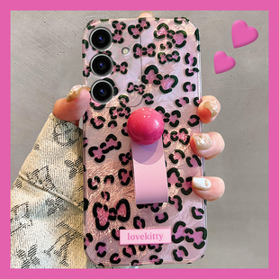 粉色豹纹适用三星s24plus手机壳s23+十s22立体s21fe指环扣s20ultra日韩s10辣妹s9小众s8硅胶note20galaxy透明