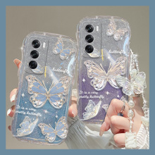 ins风渐变闪粉蝴蝶适用opporeno12手机壳reno11por高级感reon10仙气oppo甜美0ppo仙女0pp0带挂链日韩硅胶软壳