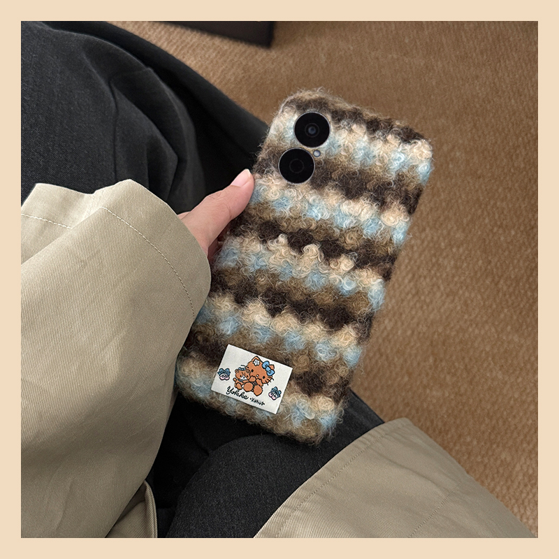 蓝棕条纹kt猫贴纸适用华为畅享70pro手机壳60x绒布优畅享50plus线条20se秋冬0e畅想z毛绒9e毛茸茸5g麦芒9软2