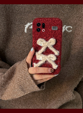 ins风红色蝴蝶结适用oppofindx9plus手机壳fondx8新年x50pro秋冬季k12x立体x7毛绒x6por软ultra/x5/x3/realme