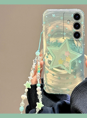 ins风蓝色星星适用三星s24plus手机壳s23+十s22立体s21fe摇摇乐s20ultra支架s10手链s9/s8硅胶note20galaxy软