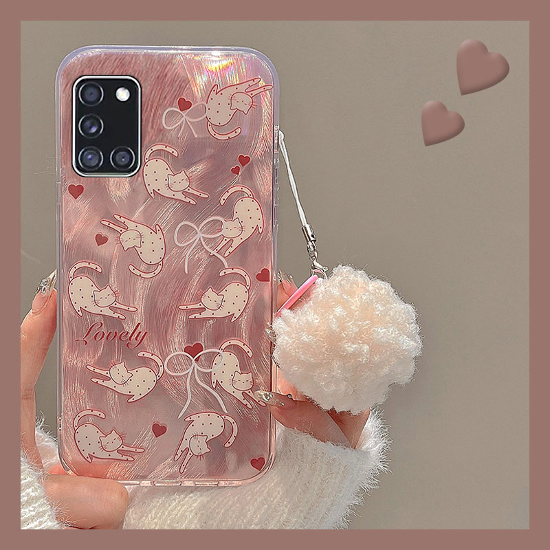 粉色羽纱爱心少女心猫咪手机壳