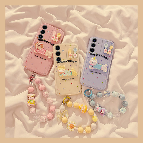 小狗餐具适用三星s24plus手机壳s23+十s22立体s21fe挂链s20ultra糖果色s10卡通s9少女心s8硅胶note20galaxy女