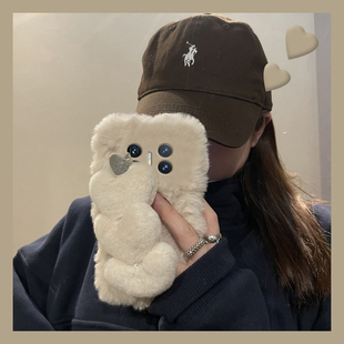 ins风爱心手链适用华为magicv3手机壳magicvs2立体p50纯色pockets秋冬季 ocket2硬壳 matexs2毛绒绒x5折叠屏x3