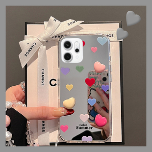 ins风彩色爱心适用opporeno14手机壳reon13pro+立体12挂链11日韩10亚克力9镜子8镜面7se韩系6软5k/4/3十0ppo