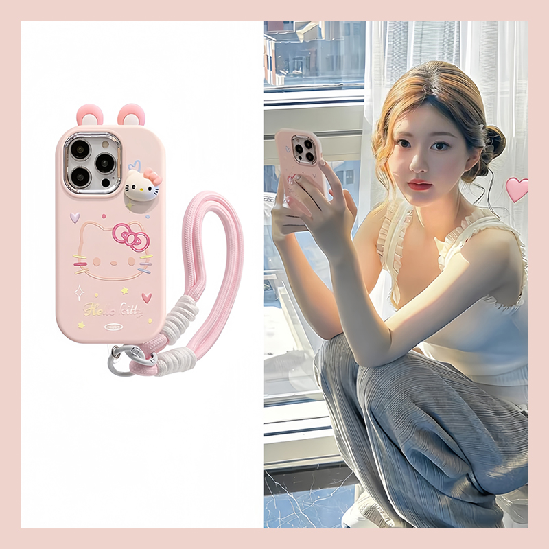 赵露思同款适用vivoy70s手机壳y53s线条y55s凯蒂猫y51s立体y31s耳朵y52s公仔y27卡通y35+挂绳y33s粉色y20/u5x