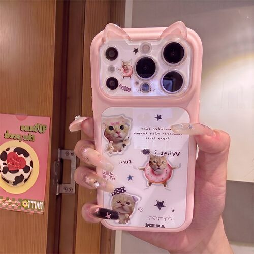 手机壳硅胶亮面蓝光大视窗立体猫