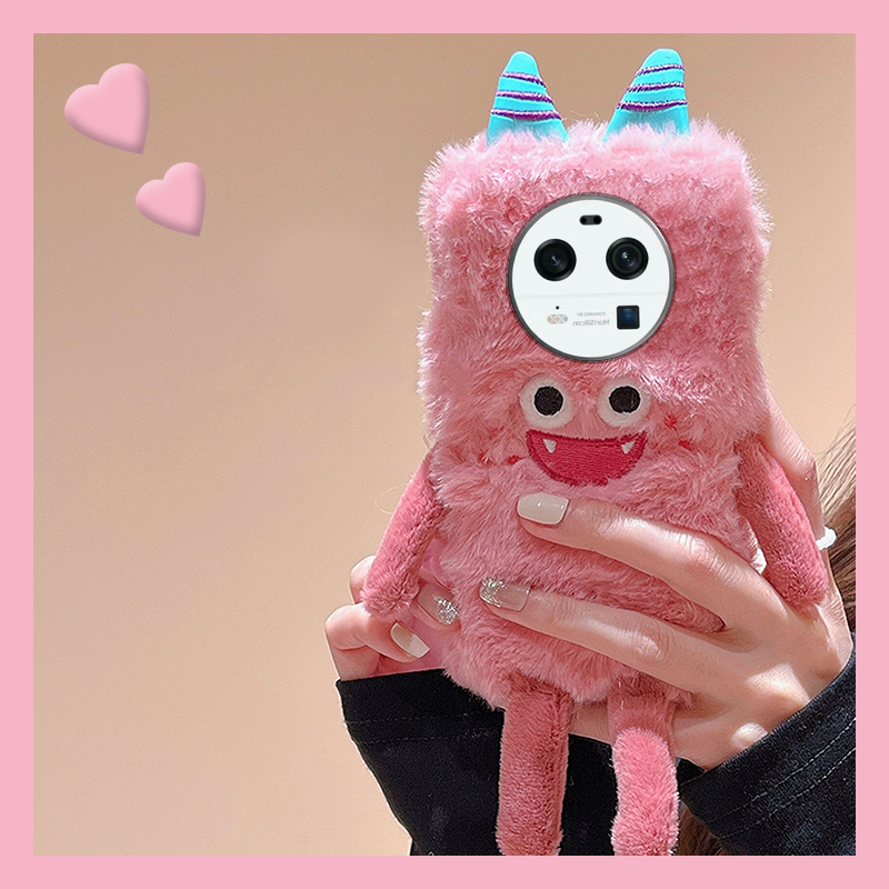 毛绒绒粉色小怪兽适用oppofindx6pro手机壳findx3毛茸茸x5卡通x2可爱x1个性por少女心0ppo超萌0pp0秋冬季毛毛