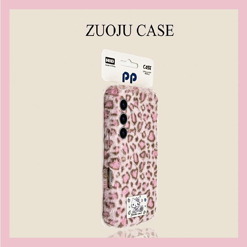 ins风豹纹kt猫适用三星s25edge手机壳s24plus贴纸s23+十s22可爱s21fe秋冬季s20ultra毛绒s10绒布s9/s8/note20