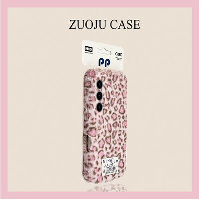 ins风豹纹猫咪适用三星s25edge手机壳s24plus贴纸s23+十s22可爱s21fe秋冬季s20ultra毛绒s10绒布s9/s8/note20
