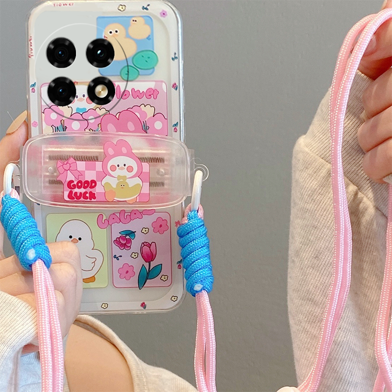 手机壳插画斜挎背夹鸭子可爱卡通挂绳可背