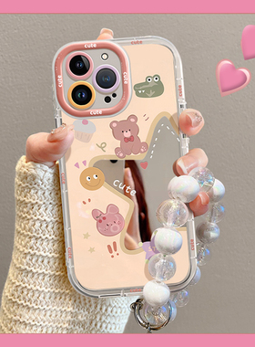 可爱星星小熊适用opporeno11手机壳reno10pro镜面reon9por镜子8卡通7se少女心6+硅胶5k软壳4超萌3元气版oppo