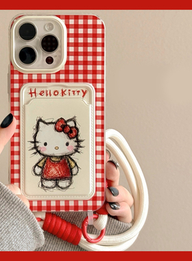 红色格子kt猫适用小米红米k80手机壳k70pro立体k60e至尊版k50卡包turbo4手提绳3卡通k40s/k30s/k30i硅胶12x软