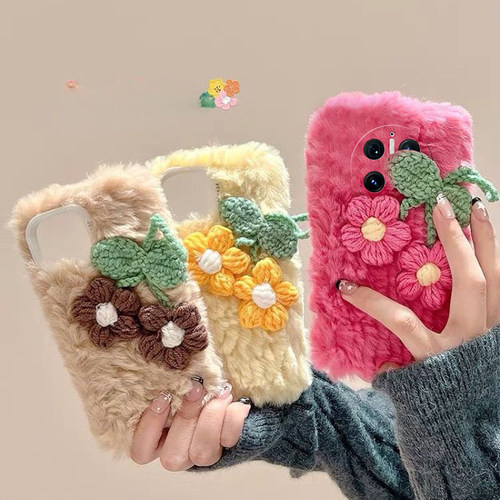 针织花朵适用华为mate70pro+手机壳meta60少女心mata50e日韩rs保时捷设计mete40e十m30立体20x硅胶10秋冬毛绒