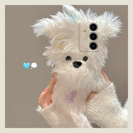 发夹小狗适用三星s24plus手机壳s23+十s22可爱s21fe少女心s20ultra卡通s10秋冬季s9毛绒绒s8硅胶note20galaxy