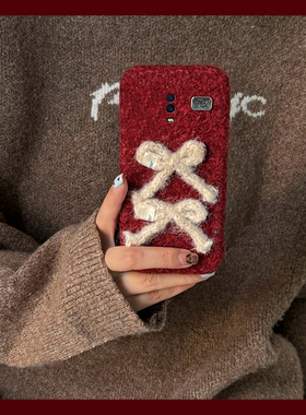ins风红色蝴蝶结适用oppor17pro手机壳r15x梦境版r11splus新年r9s绒布r7plus立体r17毛绒oppo秋冬0pp0毛茸茸p