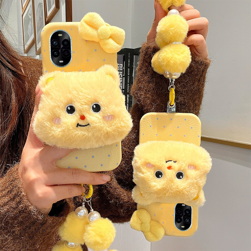 波点黄油小熊适用华为nova14手机壳novo13pro毛球12ultra挂链11se卡通10por立体9可爱8毛绒7仿皮6/5huawei软p