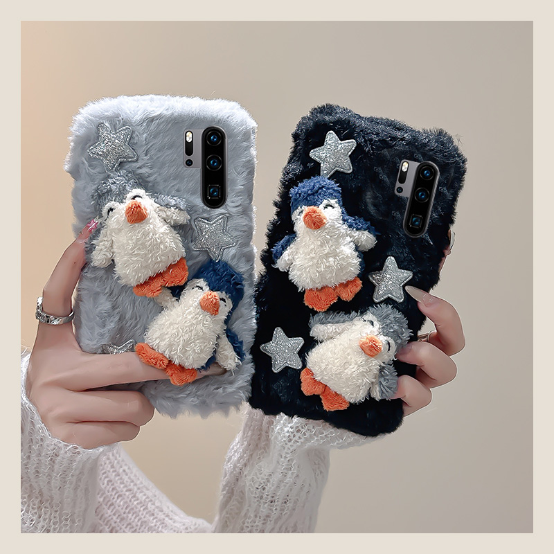毛绒绒毛茸茸立体可爱企鹅手机壳