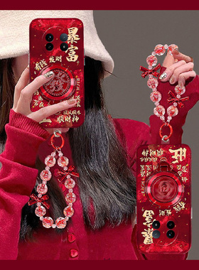 2026红色旋转发财适用vivoxfold3pro手机壳xfold2立体xflip支架vivo新年vovo折叠屏马年vivi挂链+十喜庆硬壳