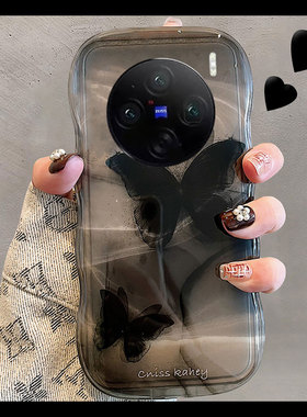 黑色晕染蝴蝶适用vivox100手机壳90s韩系x80pro+十x70t个性x60t硅胶x50手链x30女x27/x23幻彩版x21/x100/vivo