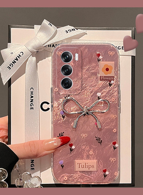 粉色花朵碎花适用opporeno13手机壳reno12pro立体reon11金属10por+十9蝴蝶结7se小众6日韩5k高级感4se硅胶3软