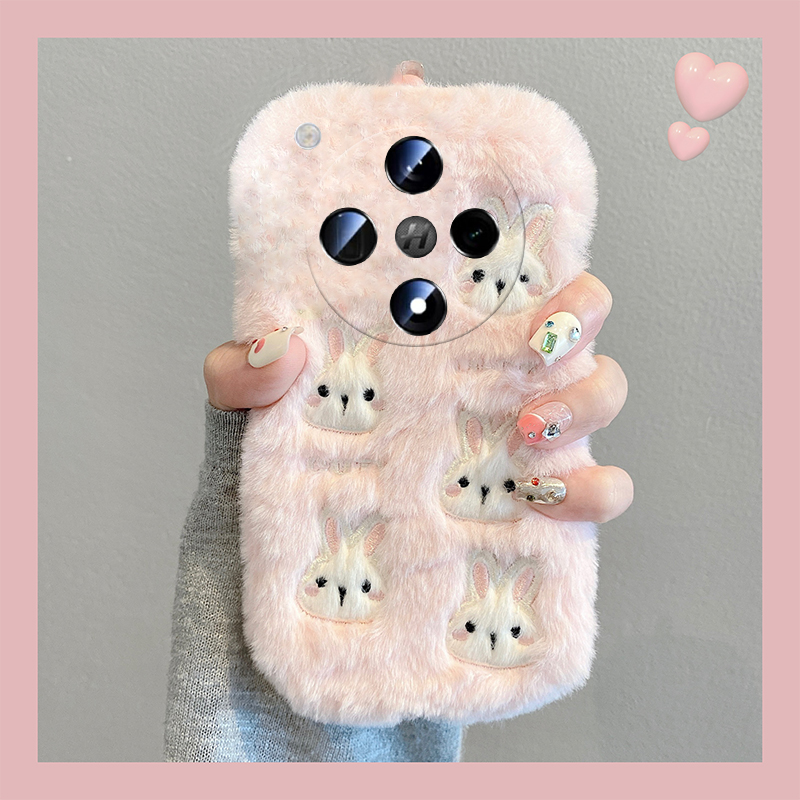 刺绣兔子oppofindx8手机壳findx8ultra卡通fondx7pro立体por粉色0ppo毛毛oppo秋冬季硅胶毛绒绒可爱趣味冬天p