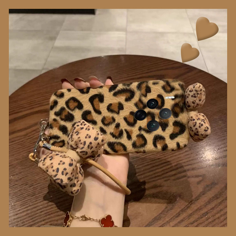 韩系豹纹蝴蝶结适用vivox300手机壳x200挂件x100pro+挂绳x100ultra秋冬x90s毛绒t2s立体x80s软x70/x60+十vivo