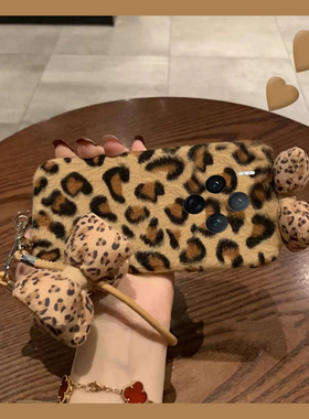 韩系豹纹蝴蝶结适用vivox300手机壳x200挂件x100pro+挂绳x100ultra秋冬x90s毛绒t2s立体x80s软x70/x60+十vivo