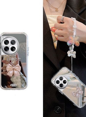 镜面蝴蝶结补妆镜适用一加12手机壳ace3高级感11小众2pro镜子2v日韩10por硅胶9rt软壳8t个性7创意1+oneplus女