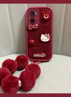 红色kt猫适用oppoa36手机壳a35新年a11x毛球a9x挂链a31立体a8毛绒a5手提a7可爱a3活力版a2pro硅胶a1卡通手提