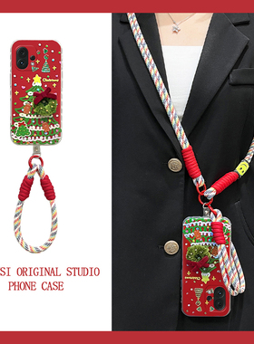 ins风红色圣诞树适用vivos30promini手机壳s20斜挎s19pro可背带s17t立体s16e毛绒t1斜跨s15s12s10s9s7s1秋冬p