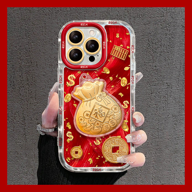手机壳硅胶羽纱新年红色本命年金