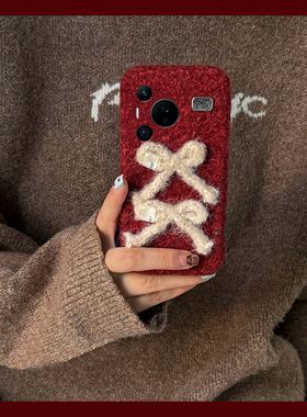 ins风红色蝴蝶结适用华为pura80pro+手机壳pura70ultra新年p60art绒布40por+十p30立体p20毛绒p10plus秋冬季p