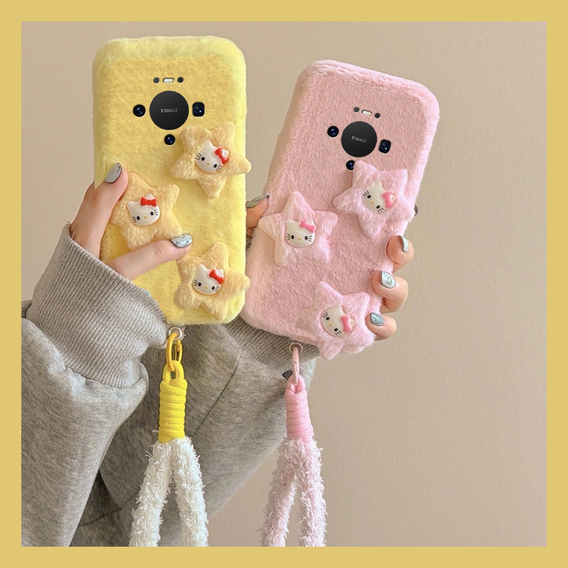 呆萌星星kt猫适用华为mate80promax手机壳meta70pro+立体mata60尼龙绳m50e秋冬季rs保时捷设计40e毛绒30十20x