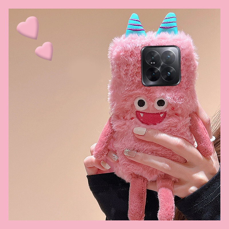 毛绒绒粉色小怪兽适用小米14手机壳13pro毛茸茸11ultra卡通13x可爱11t青春版个性11tpro毛毛por超萌mi米秋冬