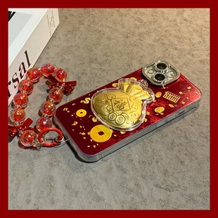 ins风金箔福袋适用vivox300手机壳x200promini立体x100ultra挂链x100s红色x90pro 冰川纹x80新年x70十x60马年