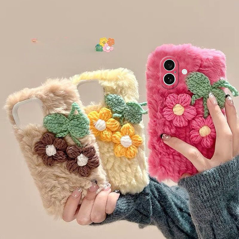 针织花朵适用苹果iPhone16promax手机壳15plus少女心14日韩13mini迷你1211秋冬季xr8毛绒绒7xsmax6硅胶5s/se3