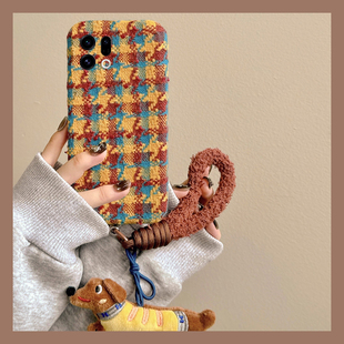 ins风彩色千鸟格适用oppofindx9plus手机壳fondx8腊肠狗x50pro撞色k12x秋冬x7毛绒x6por软ultra/x5/x3/realme