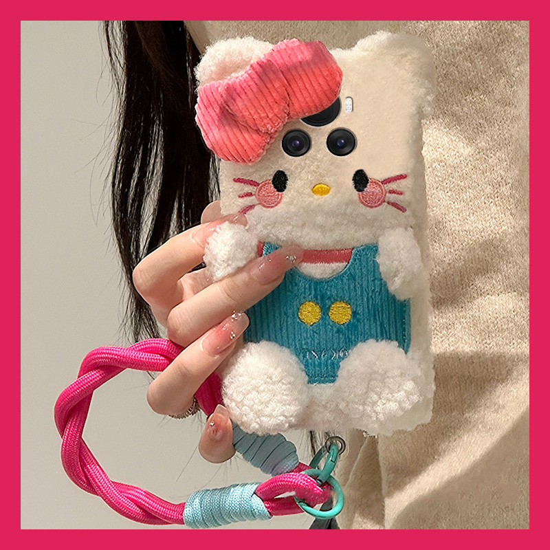 蝴蝶结凯蒂猫适用华为荣耀magic7手机壳play8tpro尼龙绳play7t毛绒6t秋冬季5t软mgaic6pro至臻版majic5/honor