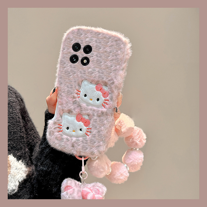 豹纹刺绣凯蒂猫适用oppo一加12手机壳ace3挂件2pro挂链2v秋冬季1毛绒9rt毛茸茸8t卡通7tpro可爱6t软1+oneplus