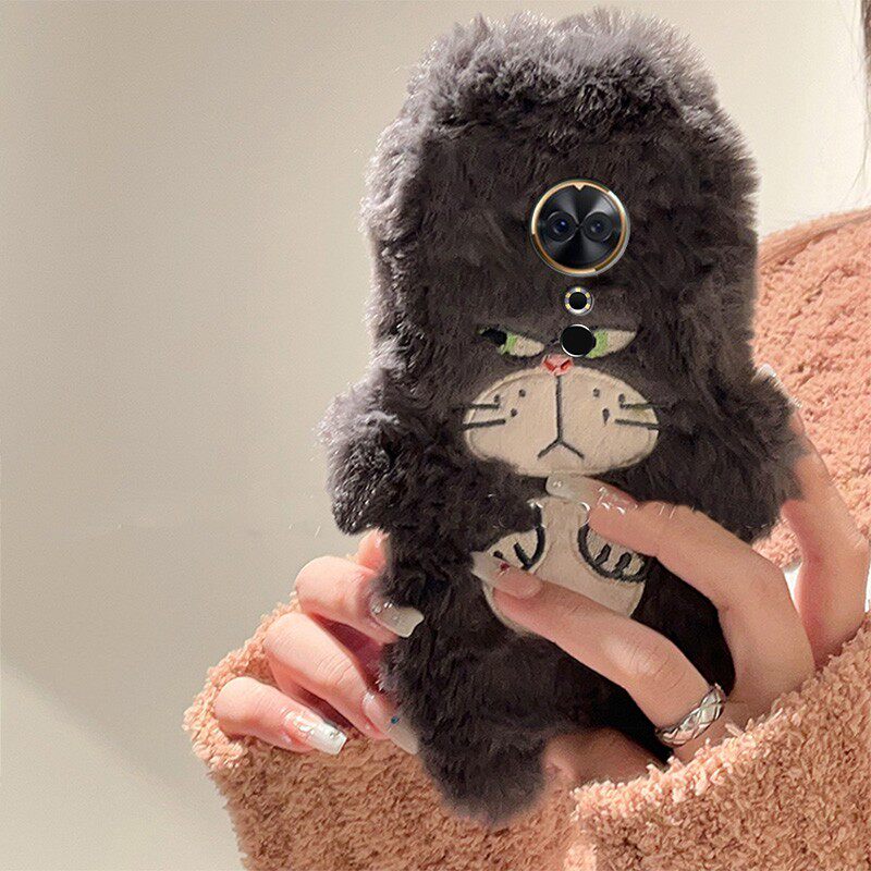 毛绒款秋冬猫咪适用美图t9手机壳美图t8立体t8s小猫meitu刺绣九毛茸茸八冬天毛毛卡通适合冬季的可爱手机套女