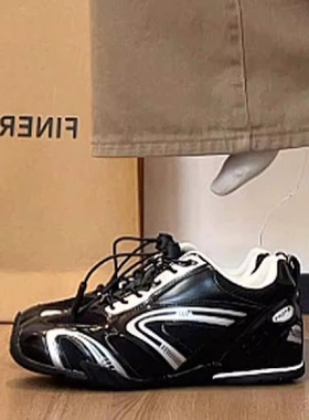 法国GPE 内增高4cm黑色小众赛车德训鞋女2025新款网面透气休闲鞋