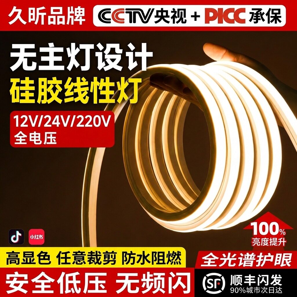柔性led硅胶灯带套管24v氛围灯槽