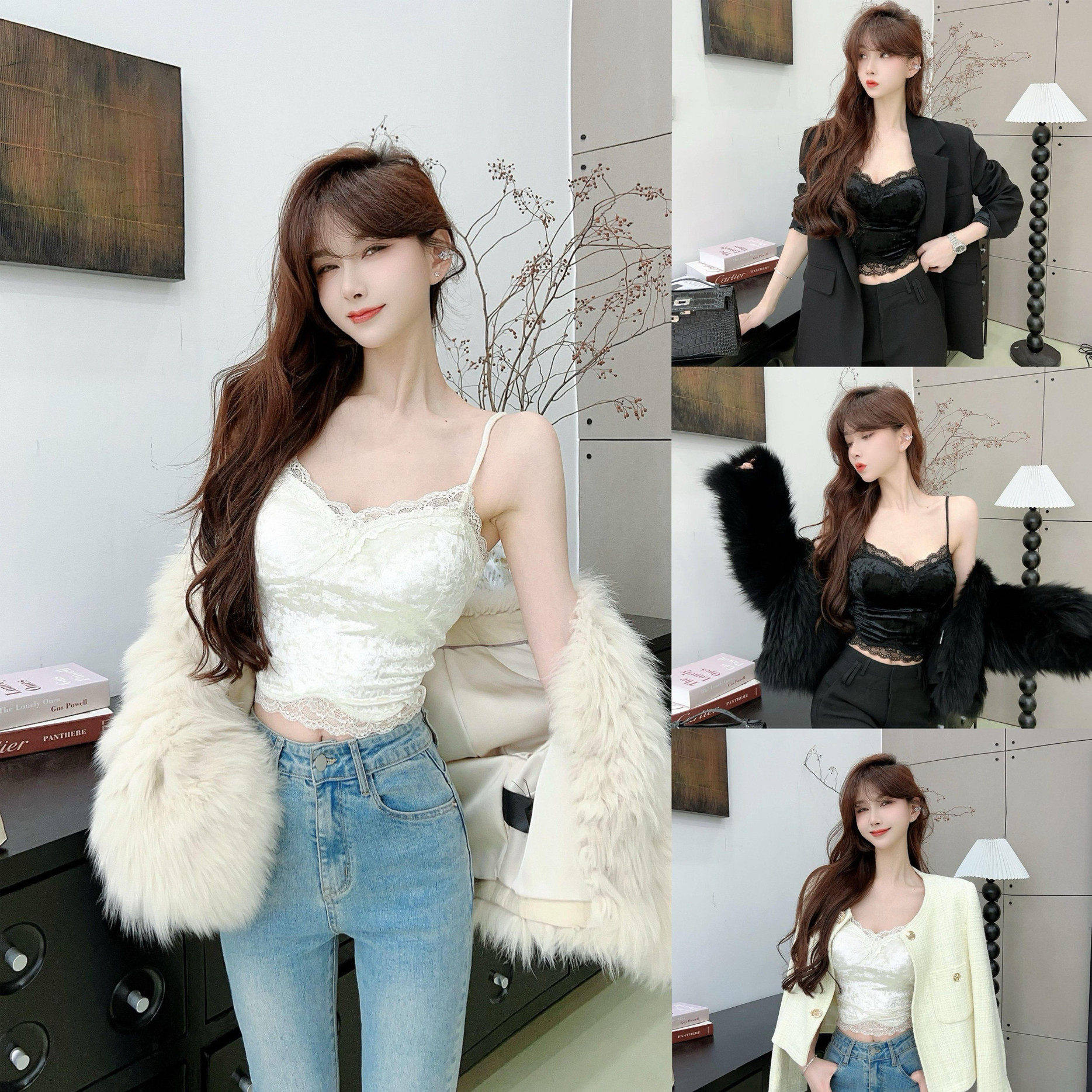 卡卡女装官方旗舰店正品雪花钻石丝绒蕾丝花边带胸垫吊带内搭背心,女装/女士精品,背心吊带,淘宝优惠券,粉丝福利购,淘宝优惠卷