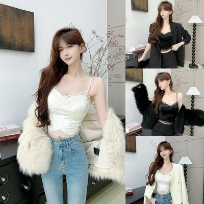 卡卡丝绒蕾丝花边吊带内搭背心