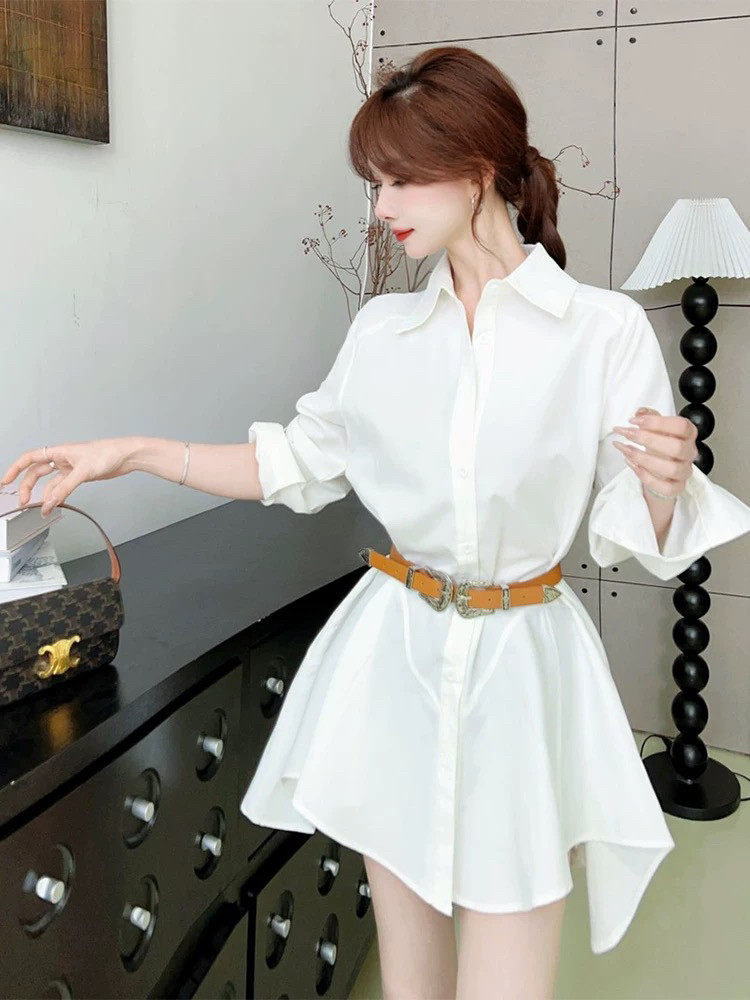 卡卡正品女装不失调性白衬衫情绪补给款自带比例气质衬衫裙腰带