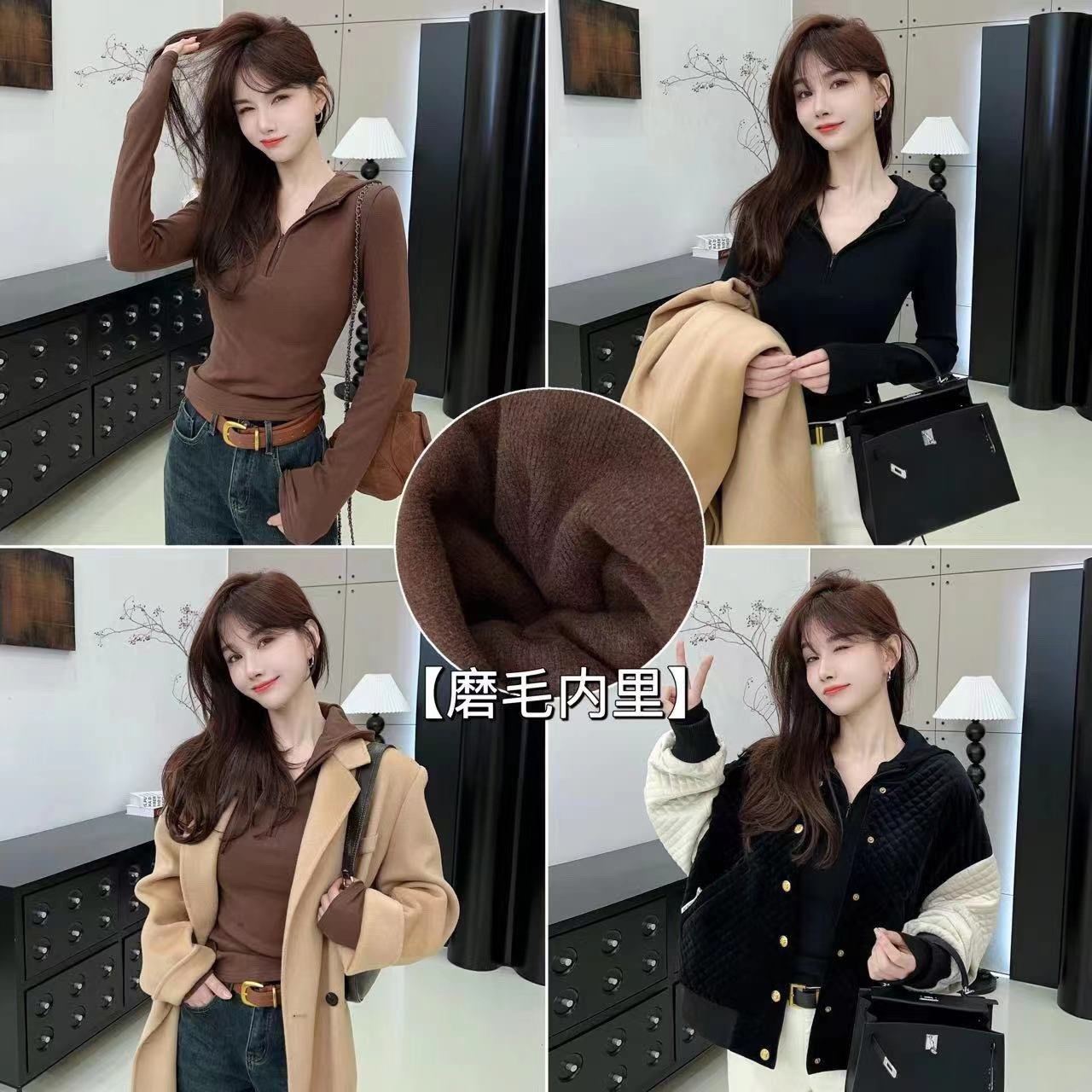 卡卡女装官方旗舰正品《美式街头》加绒连帽卫衣T恤拉链长袖上衣