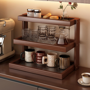 桌面杯架中古水杯置物架餐桌台面杯子收纳茶杯架咖啡架转角展示架