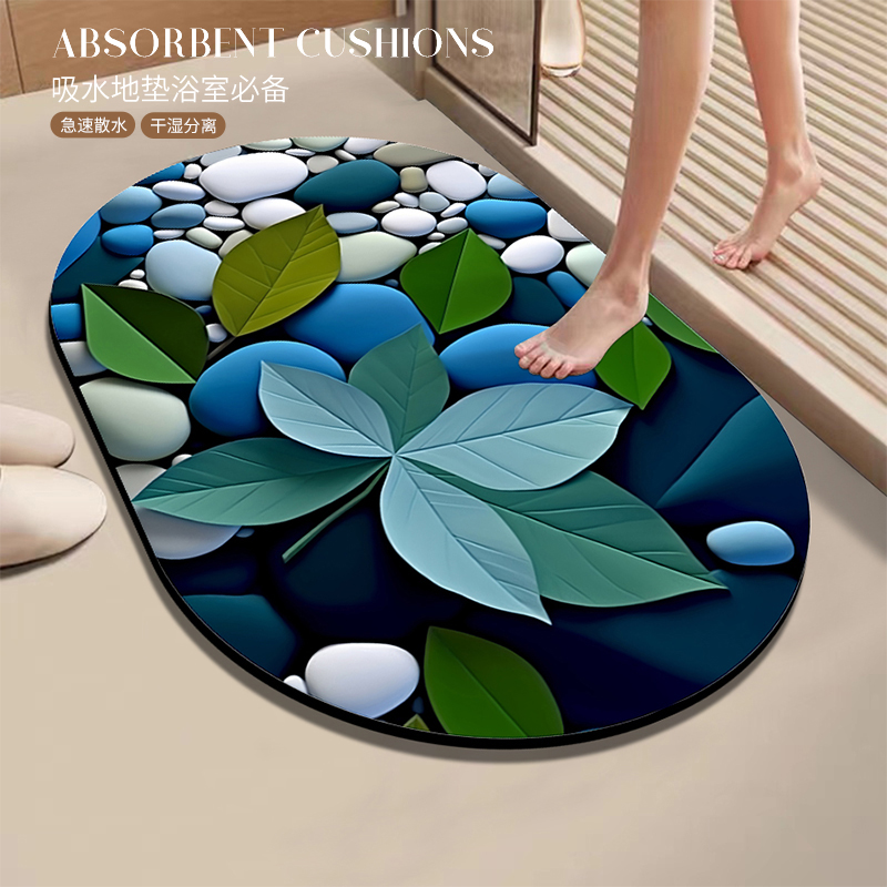 浴室门口地垫硅藻泥吸水脚垫进门厕所门垫速干防滑卫生间垫子仿真