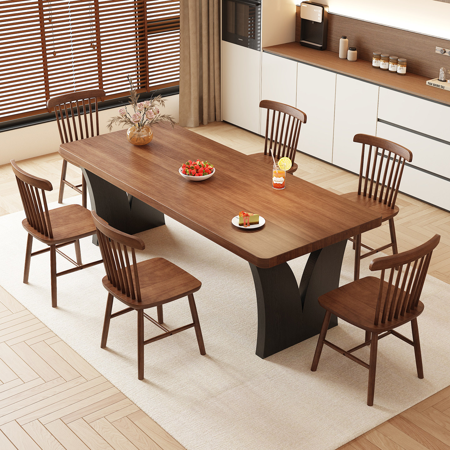 家用餐厅实木餐桌小户型2026新款创意长条桌撞色长方形客厅大书桌